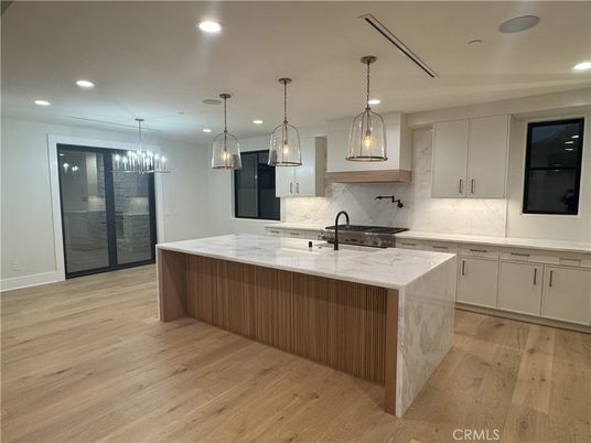 Chandelier, Interior, Kitchen, Pendant Lights, Recessed Lighting, Wood Texture Flooring