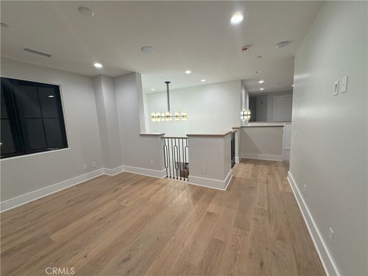 Chandelier, Empty room, Interior, Recessed Lighting, Wood Texture Flooring