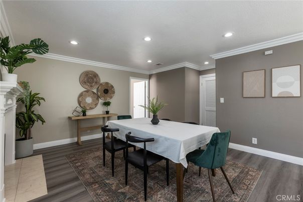 Dining room, Interior, Recessed Lighting, Wood Texture Flooring