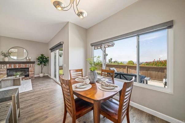 Dining room, Fireplace, Interior, Wood Texture Flooring