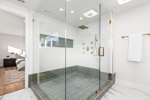 Bathroom, Bedroom, Glass Shower, Interior, Marble, Recessed Lighting