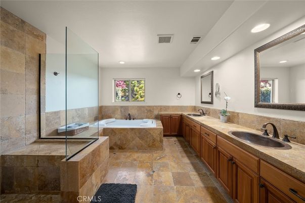 Bathroom, Dual Sink Vanities, Glass Shower, Interior, Recessed Lighting