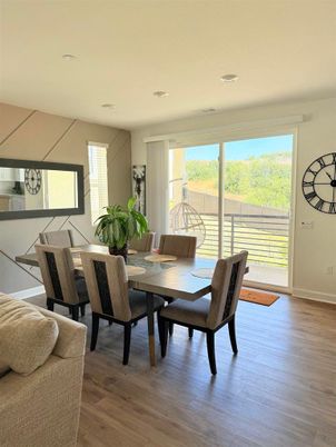 Dining room, Interior, Recessed Lighting, Wood Texture Flooring