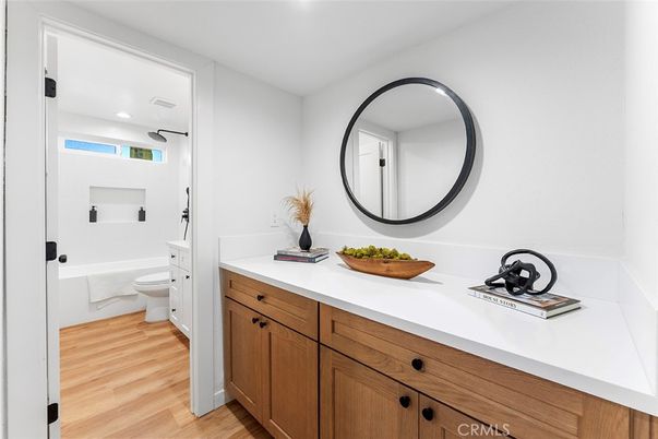 Bathroom, Interior, Recessed Lighting, Wood Texture Flooring
