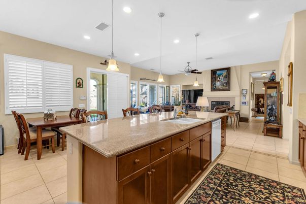 Dining room, Fireplace, Interior, Kitchen, Pendant Lights, Recessed Lighting