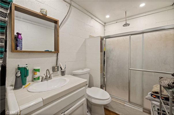 Bathroom, Glass Shower, Interior, Recessed Lighting, Tile Countertops