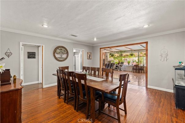 Dining room, Interior, Recessed Lighting, Wood Texture Flooring