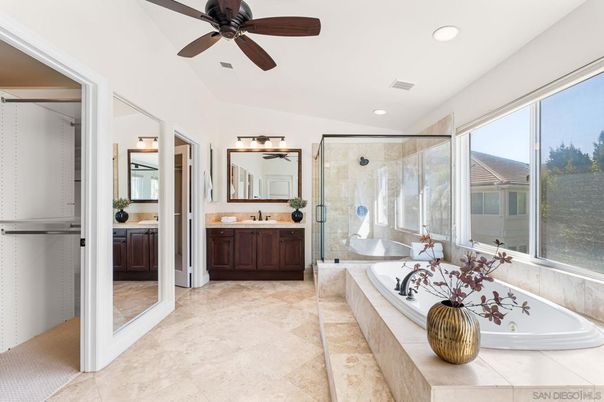 Bathroom, Dual Sink Vanities, Glass Shower, Interior, Recessed Lighting