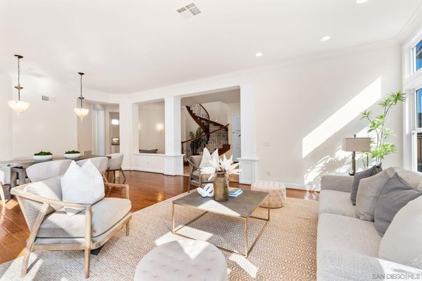 Dining room, Interior, Living room, Pendant Lights, Recessed Lighting, Wood Texture Flooring