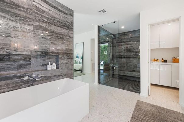 Bathroom, Glass Shower, Interior, Recessed Lighting