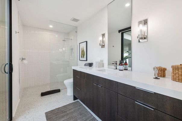 Bathroom, Dual Sink Vanities, Glass Shower, Interior, Recessed Lighting