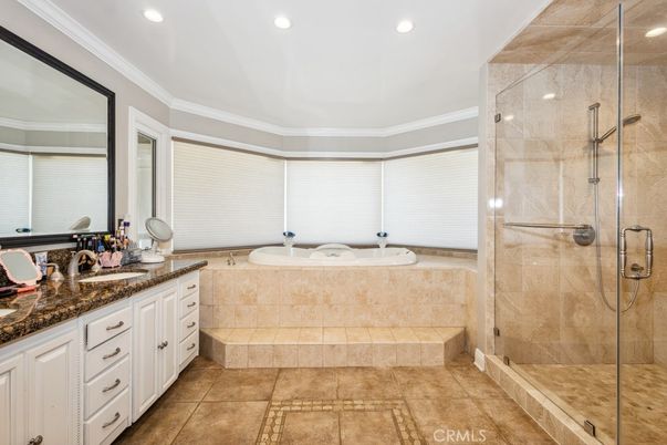 Bathroom, Dual Sink Vanities, Glass Shower, Interior, Recessed Lighting