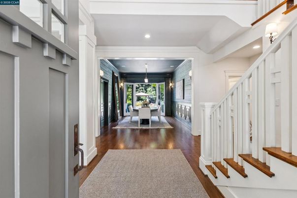 Dining room, Interior, Pendant Lights, Recessed Lighting, Wood Texture Flooring