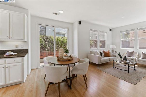 Dining room, Interior, Living room, Recessed Lighting, Wood Texture Flooring