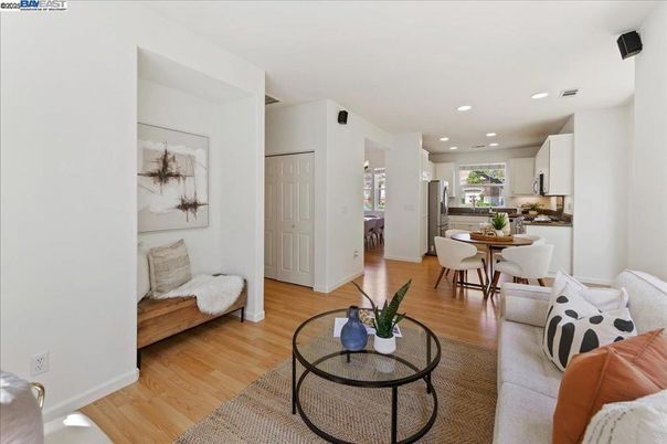 Dining room, Interior, Kitchen, Living room, Recessed Lighting, Wood Texture Flooring