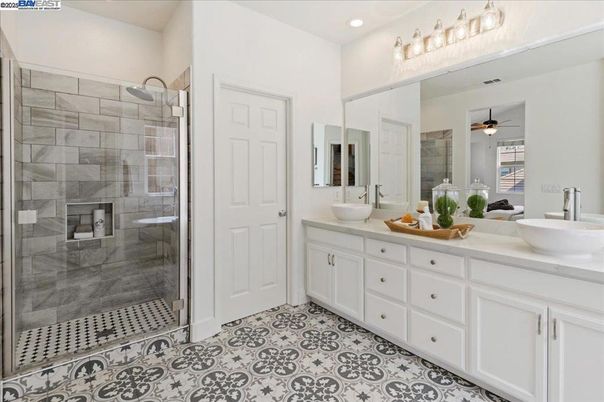Bathroom, Dual Sink Vanities, Glass Shower, Interior, Recessed Lighting
