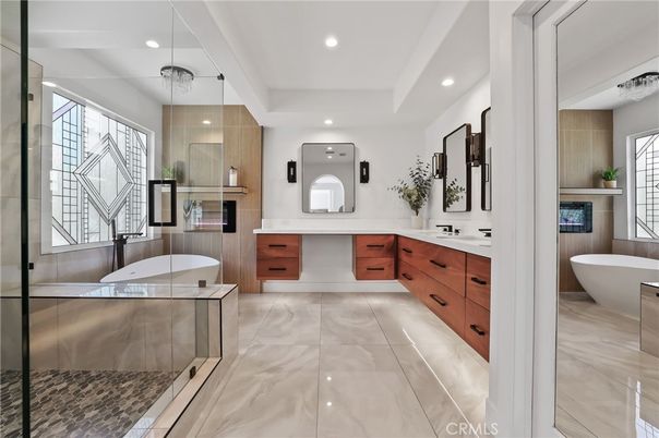 Bathroom, Dual Sink Vanities, Free Standing Baths, Glass Shower, Interior, Recessed Lighting