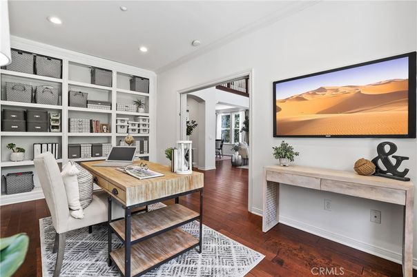 Home Office, Interior, Recessed Lighting, Wood Texture Flooring