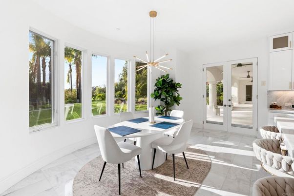 Dining room, Interior, Marble, Pendant Lights