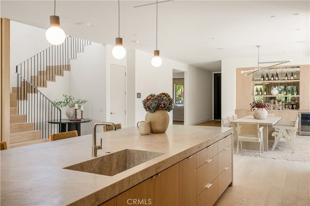 Dining room, Interior, Pendant Lights, Recessed Lighting, Wood Texture Flooring