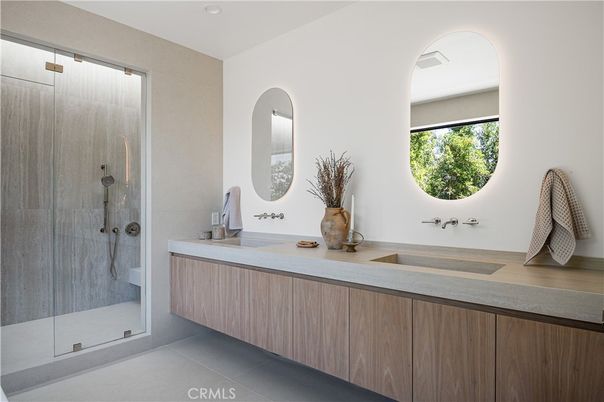 Bathroom, Dual Sink Vanities, Glass Shower, Interior, Recessed Lighting