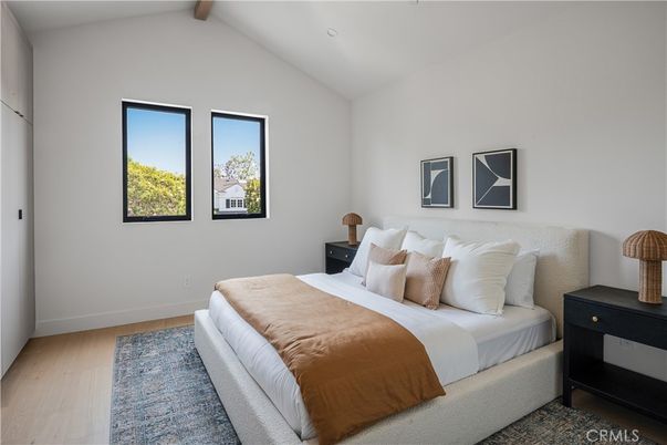 Bedroom, Interior, Recessed Lighting, Wooden Beams, Wood Texture Flooring