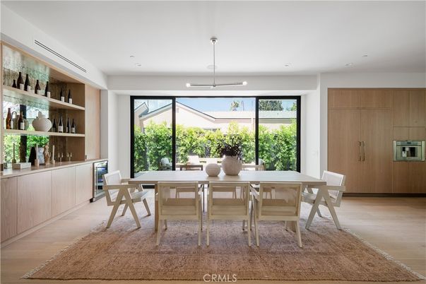 Dining room, Interior, Pendant Lights, Recessed Lighting, Wood Texture Flooring