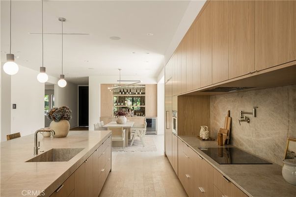 Dining room, Interior, Kitchen, Pendant Lights, Recessed Lighting, Wood Texture Flooring