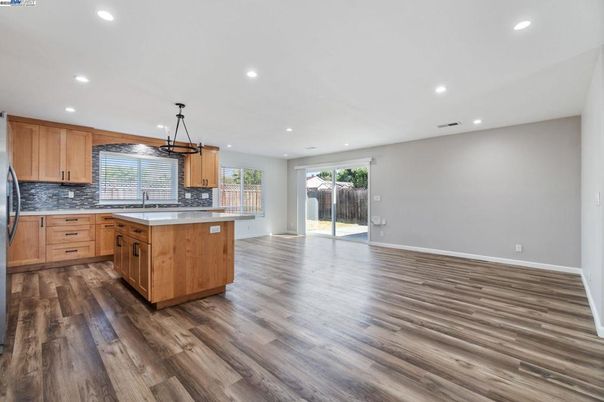 Interior, Kitchen, Pendant Lights, Recessed Lighting, Wood Texture Flooring