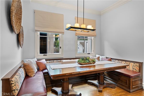 Chandelier, Dining room, Interior, Wood Texture Flooring