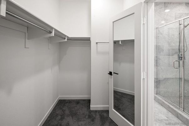 Bathroom, Glass Shower, Interior, Marble Walls, Walk-in Closets