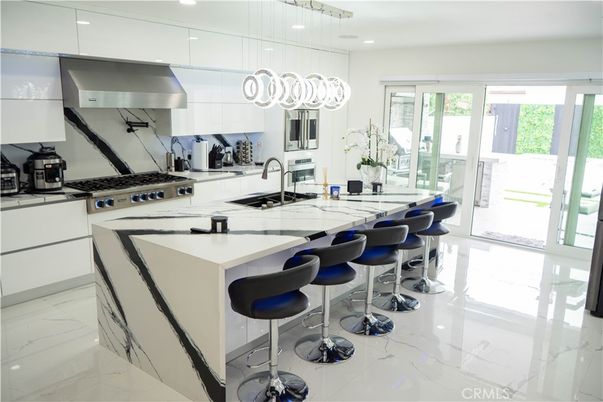 Interior, Kitchen, Marble, Pendant Lights, Recessed Lighting, Stainless Steel Appliances