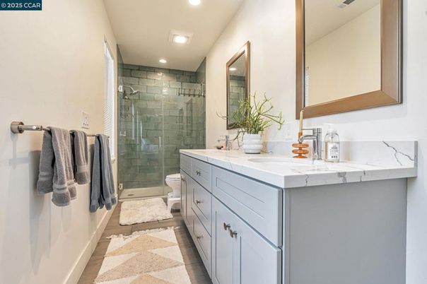 Bathroom, Dual Sink Vanities, Glass Shower, Interior, Recessed Lighting