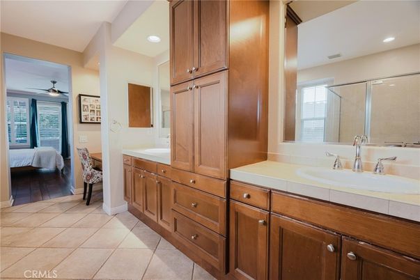 Bathroom, Bedroom, Dual Sink Vanities, Glass Shower, Interior, Recessed Lighting, Tile Countertops