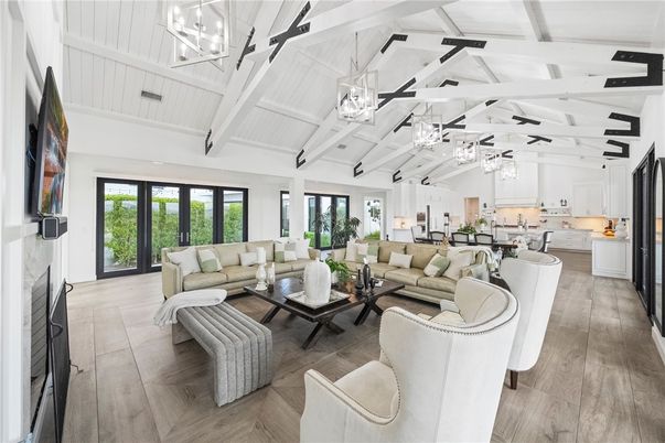 Dining room, Interior, Kitchen, Living room, Pendant Lights, Wood Texture Flooring