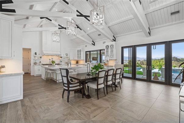 Dining room, Interior, Kitchen, Pendant Lights, Water, Wood Texture Flooring
