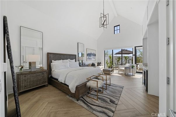 Bedroom, Interior, Pendant Lights, Wood Texture Flooring