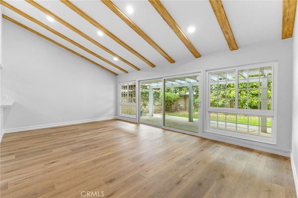 Empty room, Interior, Recessed Lighting, Wooden Beams, Wood Texture Flooring