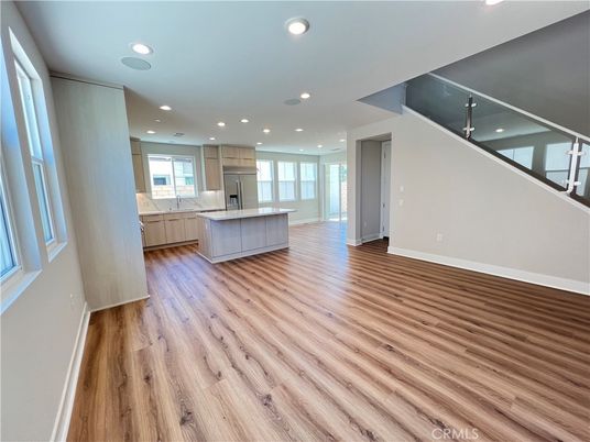 Empty room, Interior, Kitchen, Recessed Lighting, Wood Texture Flooring