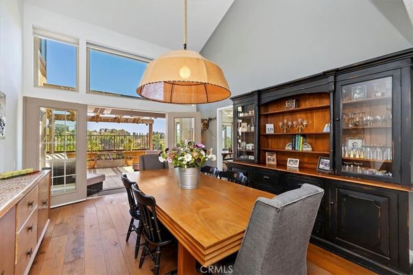 Dining room, Interior, Pendant Lights, Wood Texture Flooring