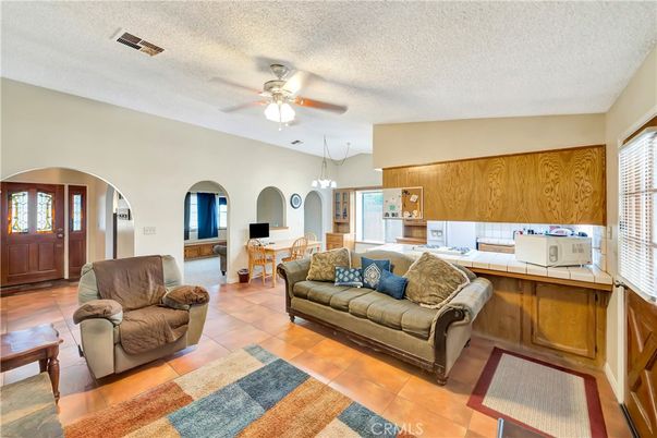 Dining room, Interior, Kitchen, Living room, Pendant Lights, Tile Countertops