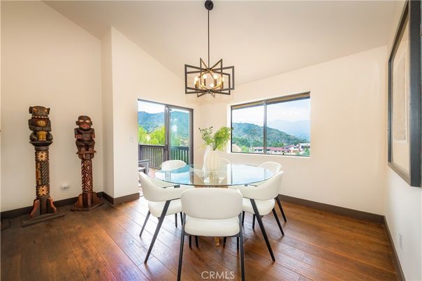Dining room, Interior, Pendant Lights, Wood Texture Flooring