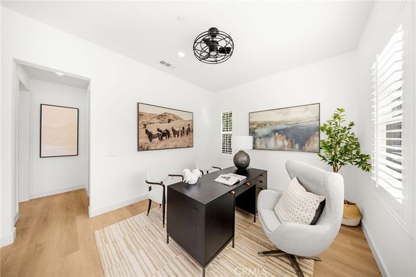 Home Office, Interior, Recessed Lighting, Wood Texture Flooring