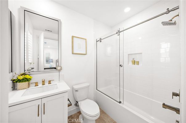 Bathroom, Glass Shower, Interior, Recessed Lighting, Wood Texture Flooring