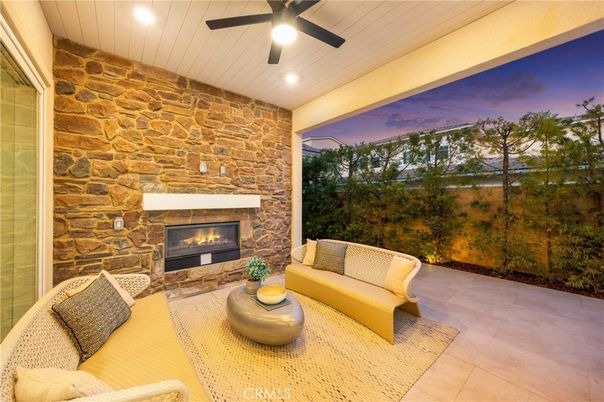 Exterior, Fireplace, Recessed Lighting, Stone Walls