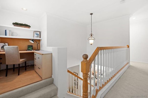 Home Office, Interior, Pendant Lights, Recessed Lighting, Wood Texture Flooring