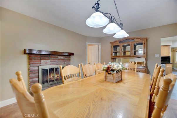 Dining room, Fireplace, Interior, Wood Texture Flooring