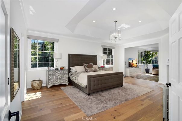 Bedroom, Interior, Pendant Lights, Recessed Lighting, Wood Texture Flooring