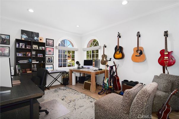 Home Office, Interior, Piano, Recessed Lighting, Wood Texture Flooring