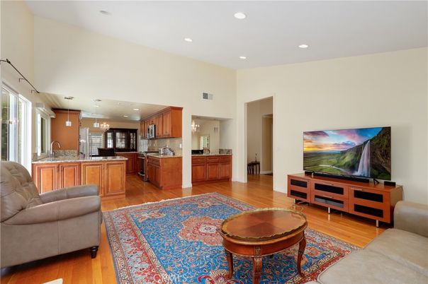 Interior, Kitchen, Living room, Pendant Lights, Recessed Lighting, Wood Texture Flooring